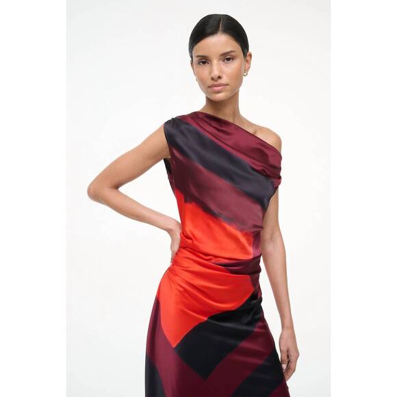 NEW STAUD phare silk dress in ruby prism - Picture 4 of 5